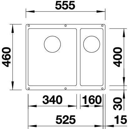 Blanco SUBLINE 340/160-U hliníková metalíza, vanička vľavo, 523 550