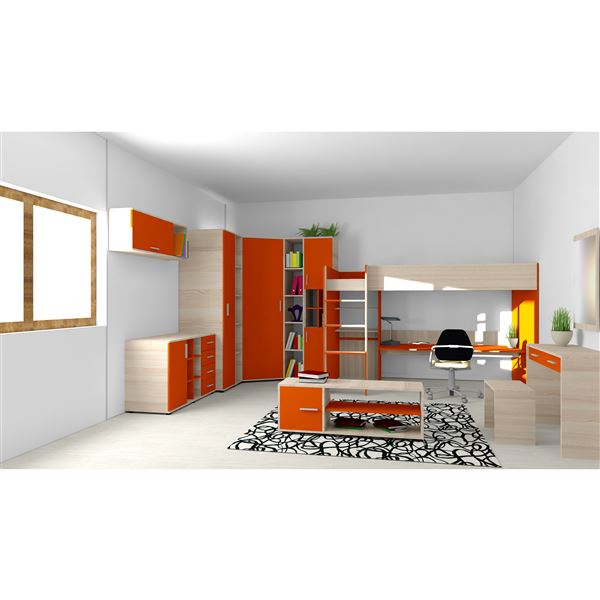  Multifunkčná poschodová posteľ GÉNIUS GE02 - jaseň/oranžová